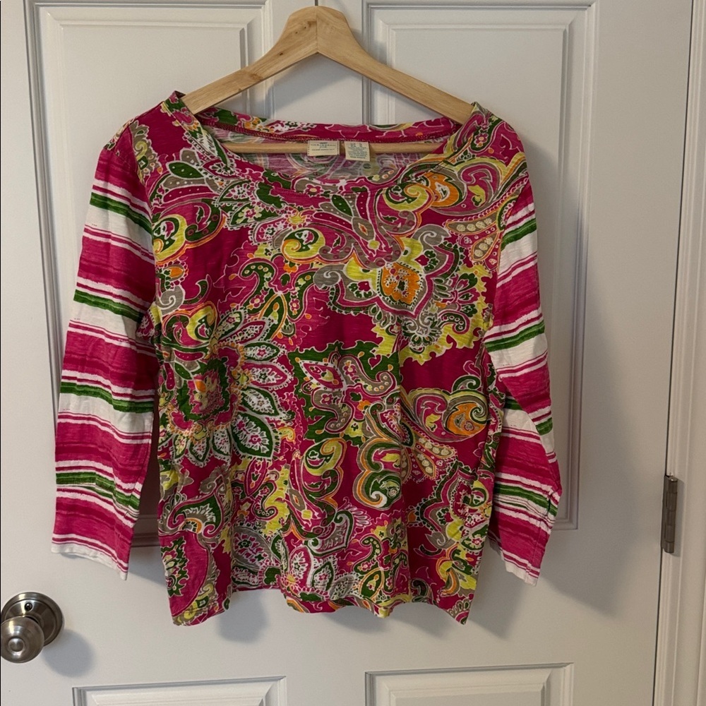 Caribbean Joe Pink and Green Paisley Top